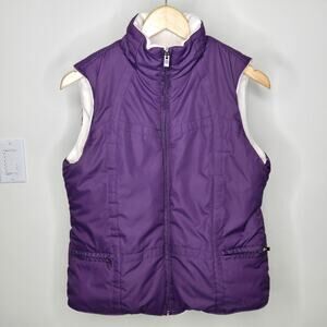 IZOD Purple Puffer Vest Reversible to Cream Fleece w/Pockets Size S